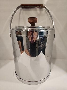 Kromex Vintage  Ice Bucket Stainless Steel W/wood MCM   Made in USA